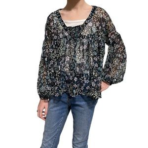 JUSTICE Top Blouse Size 10 Sheer Peasant Babydoll Style Statement Long Sleeve